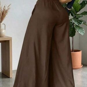 Wide-Leg Brown Palazzo Pants non stretchy- Women